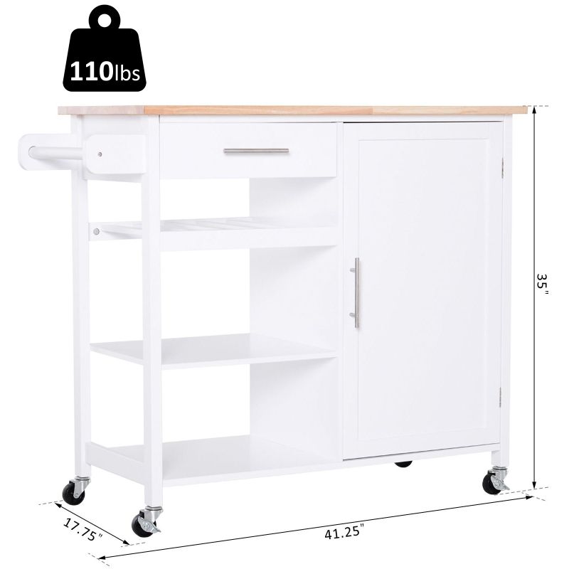 HOMCOM Rolling Kitchen Island Cart with Large Countertop, Display Wine Rack, Large Storage Cabinet, and Towel Bar - Portable - White -...