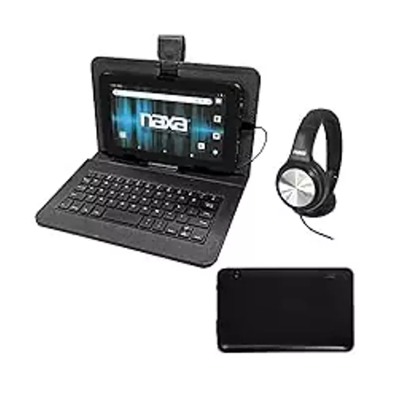 Naxa NID-7056 Android 11 Tablet with 7” HD TN Screen USB Keyboard Case and Headphone, 1.6 GHz Quad Core Processor, 2GB Ram, 32GB Storage, Front and Rear Cameras, Speaker and Microphone, Black