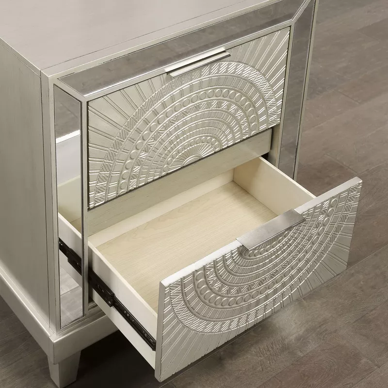 Glam Wood 2-Drawer Nightstand with USB Charger in Champagne