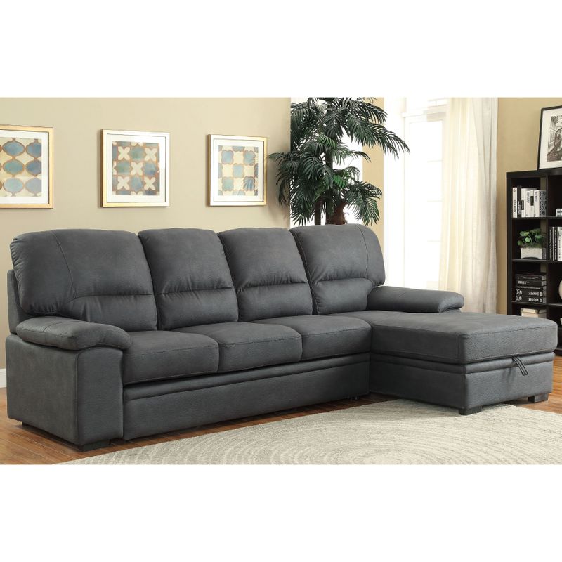 Furniture of America Delton Contemporary Faux Nubuck Sleeper Sectional - Graphite