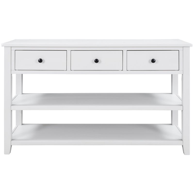 Nestfair Solid Wood Console Table with Three Top Drawers and Two Open Shelves - Beige