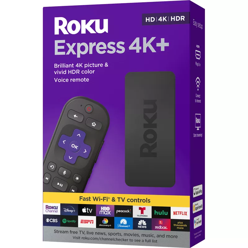 Roku Express 4K+ ,  Streaming Player HD/4K/HDR with Roku Voice Remote with TV Controls, includes Premium HDMI Cable - Black