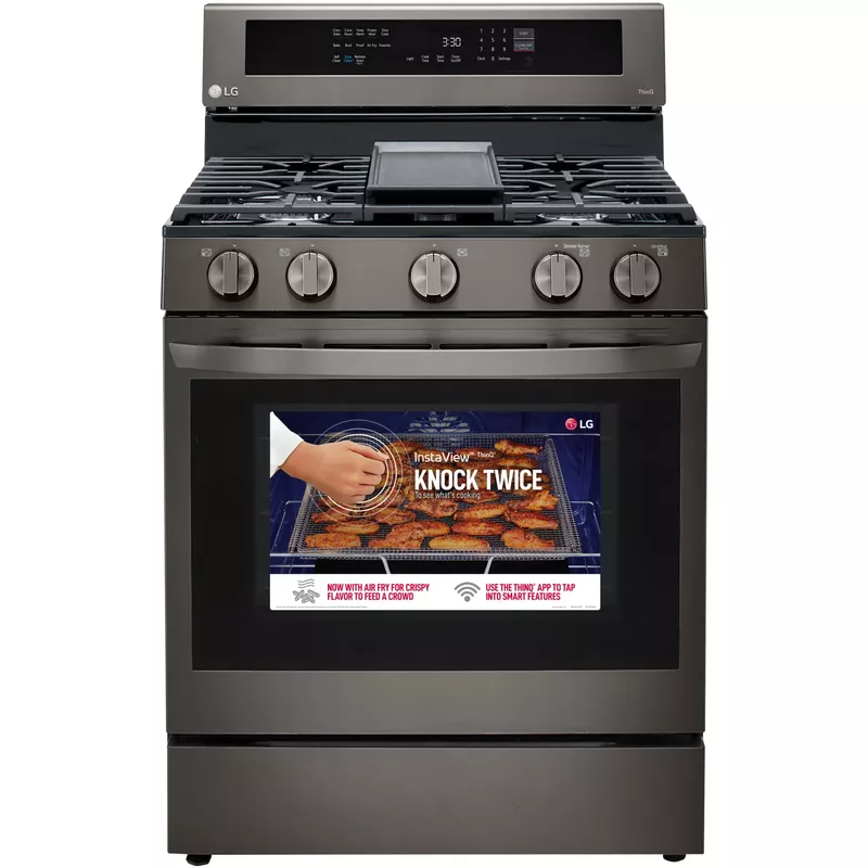 LG 5.8-Cu. Ft. Gas Convection Smart Range with AirFry and InstaView, Black Stainless Steel