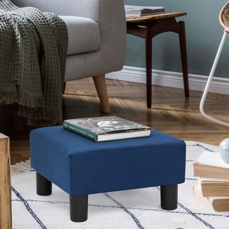 Adeco Small Square Footstool Ottoman Modern Fabric Footrest Stool - Teal