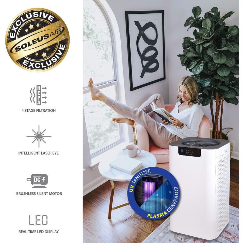 Soleus Air HEPA Whole Home Air Purifier with 6 Stage Filter and Laser Air Quality Indication - White