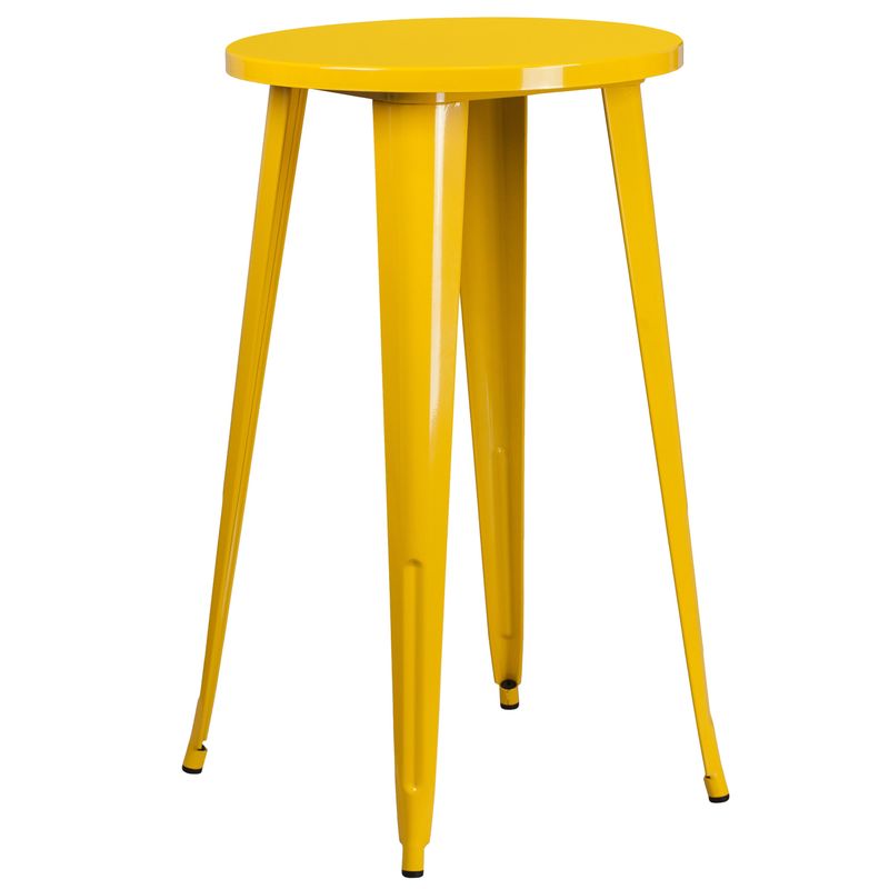 24'' Round Metal Indoor-Outdoor Bar Table Set with 2 Cafe Stools - 24"W x 24"D x 41"H - Yellow