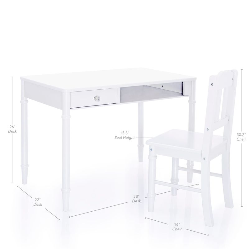 Guidecraft Kid's Dahlia Desk and Hutch with Chair - White