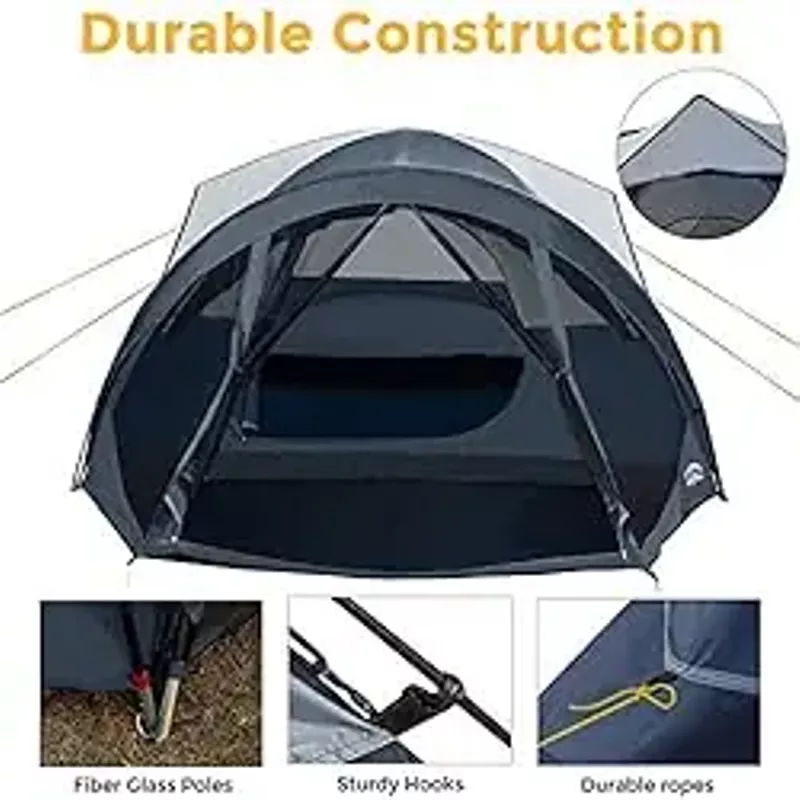 Pacific Pass 6 Person Dome Tent w/ Removable Rain Fly and Screen Room, Water Resistant - Navy/Gray