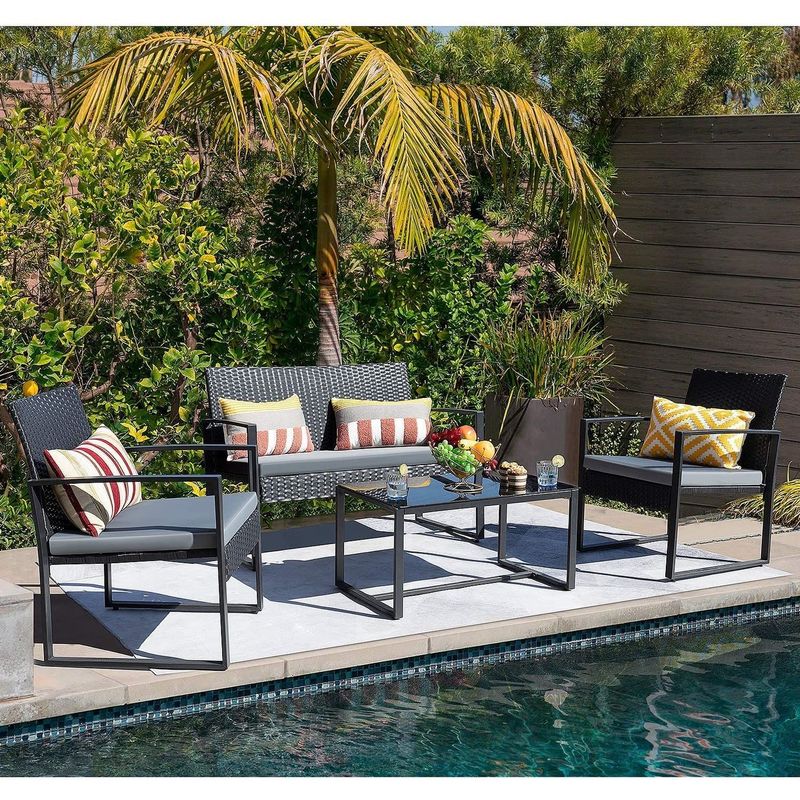 Homall 4 Pieces Patio Furniture Set Outdoor Garden Patio Sets - Black