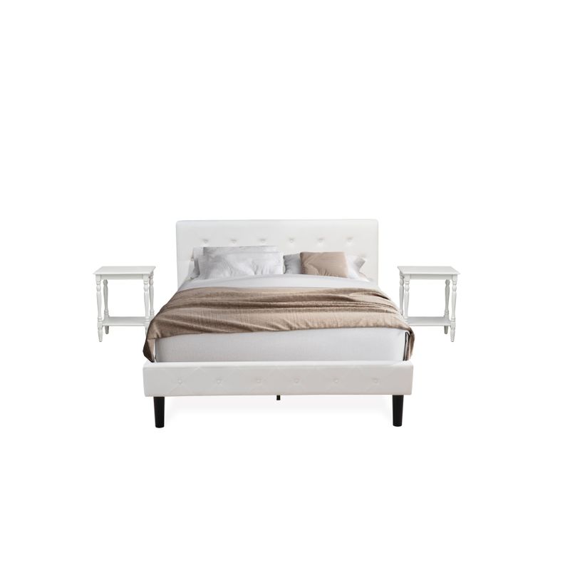 3 Piece Bedroom Set - 1 Queen Bed White Velvet Fabric and 2 Night Stands - Urban Gray Finish Nightstand - NL19Q-2BF14