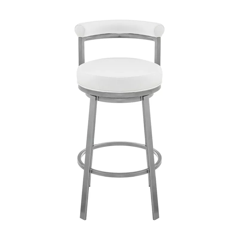 Neura 30" Swivel Bar Stool in Cloud Finish with White Faux Leather