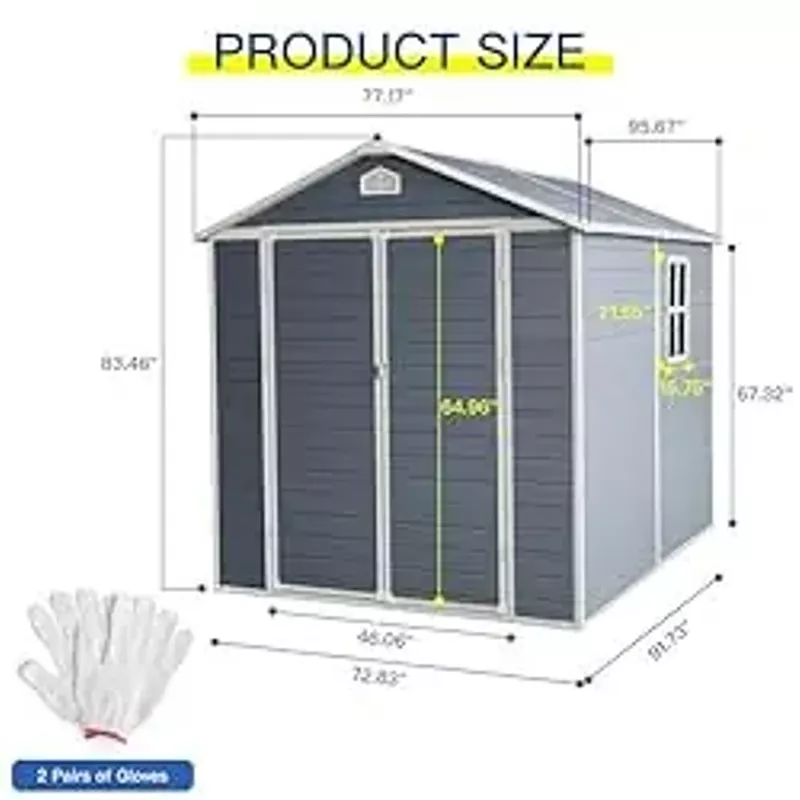 FurGenius 8x6 FT Outdoor Resin Storage Shed with Lockable Door, Air Vent and Window, Perfect to Store Patio Furniture, Bike Accessories etc, Outside Plastic Garden Sheds for Backyard, Lawn, Grey