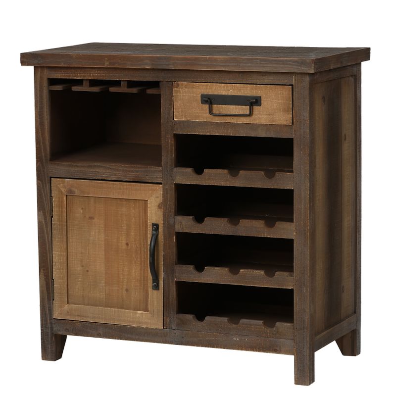 Rustic Wood 1-Drawer 1-Door Wine and Storage Cabinet - Brown