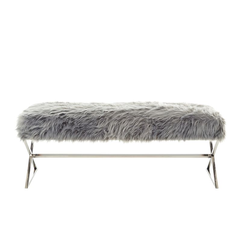 Della Entryway Faux Fur Bench with Gold or Chrome  X-Legs - rose/ chrome