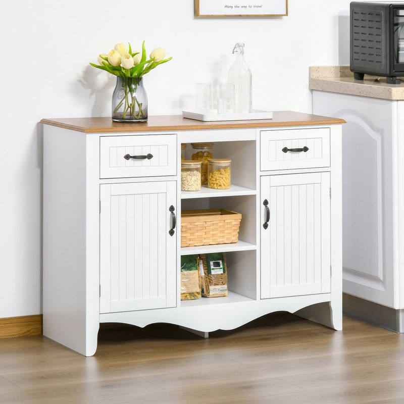 HOMCOM 42" Accent Sideboard Storage Cabinet, Serving Buffet with Drawers and Adjustable Shelves for Dining Room, Living Room - White