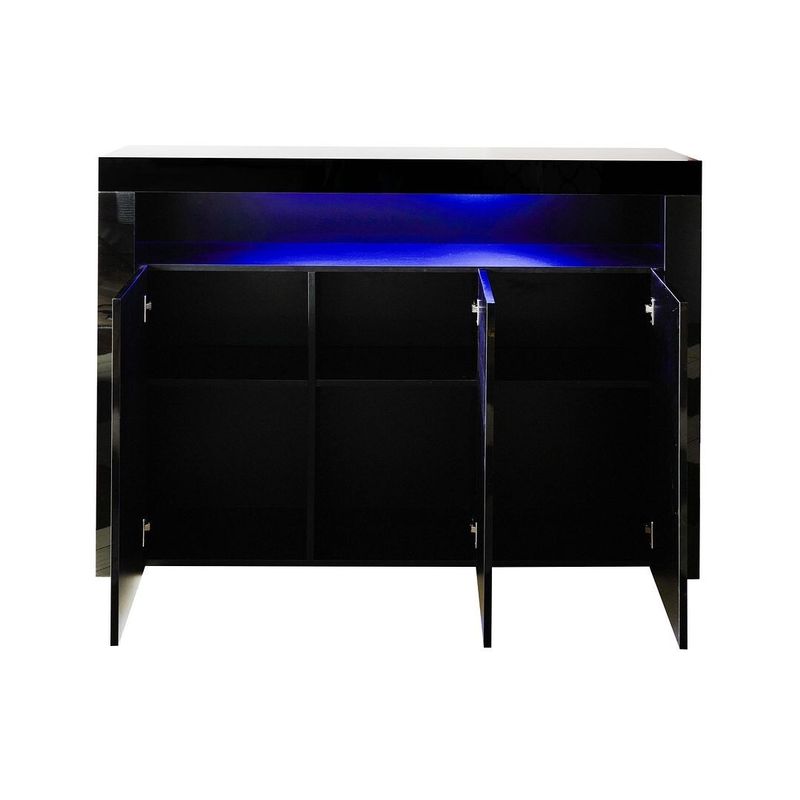Living Room Sideboard Storage Cabinet High Gloss with LED Light, Wooden Storage Display Cabinet TV Stand with 3 Doors - Black