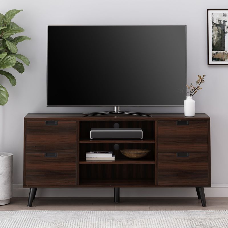 Doerun Mid-Century Modern TV Stand with Storage by Christopher Knight Home - Dark Brown + Black