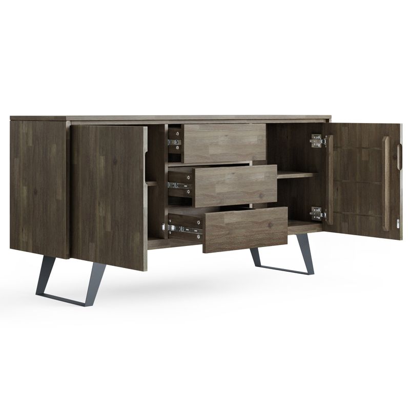 WYNDENHALL Mitchell Solid Acacia Wood and Metal 60 inchWide  Modern Industrial Sideboard Buffet in Distressed Charcoal Brown -...