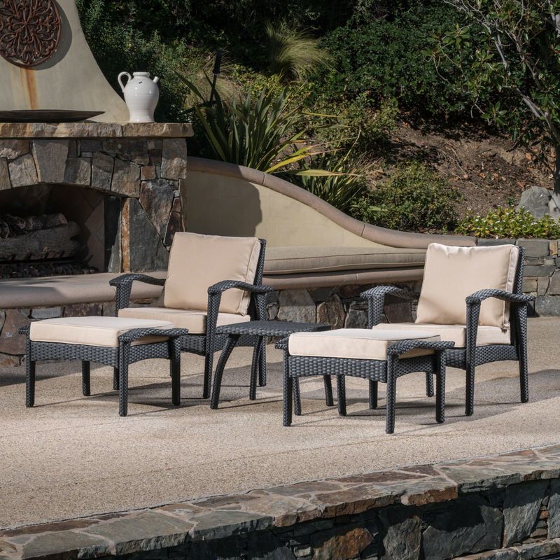 Honolulu Outdoor 5-piece Wicker Seating Set with Cushions by Christopher Knight Home - Grey with Light Grey