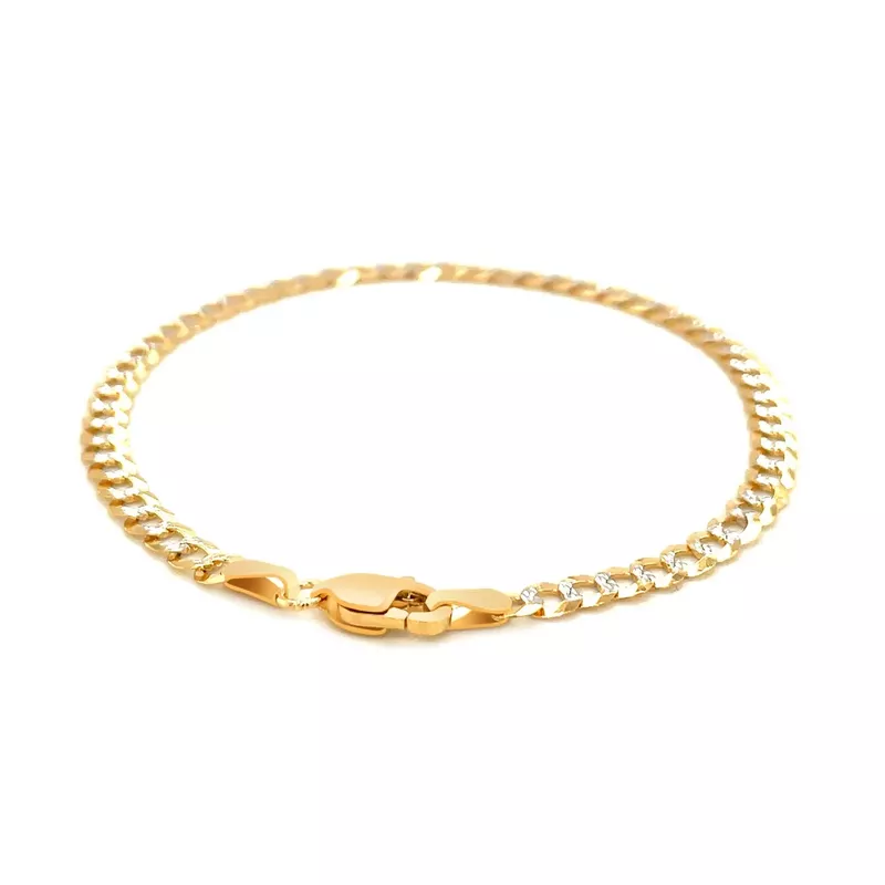 3.6mm 14k Two Tone Gold Pave Curb Bracelet (7 Inch)