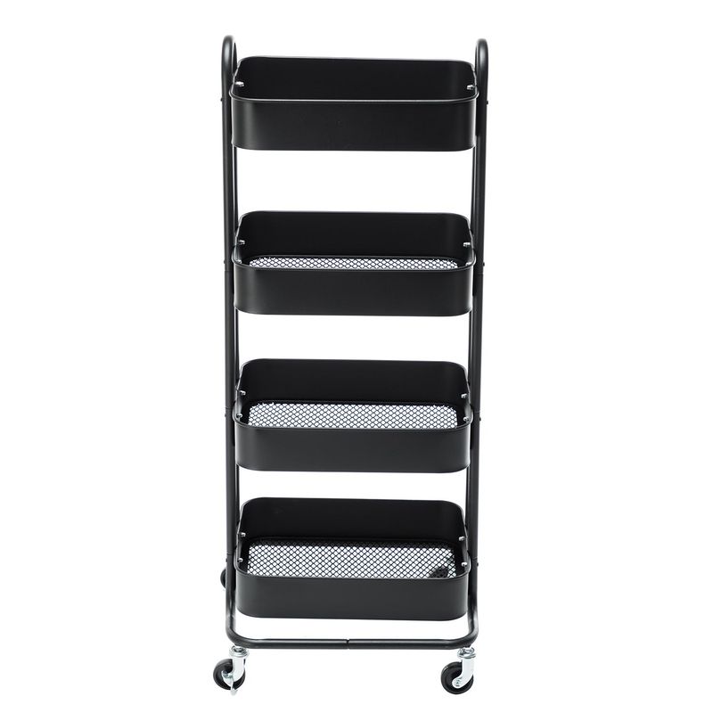 4-Tier Metal Utility Cart with Wheels Storage Shelves Organizer - 17.7"x13.7"x42.9" - Blue