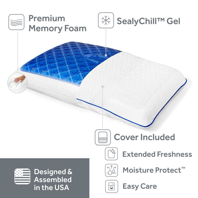 SealyChill Gel Memory Foam Bed Pillow with Anti-Microbial Cover - Standard