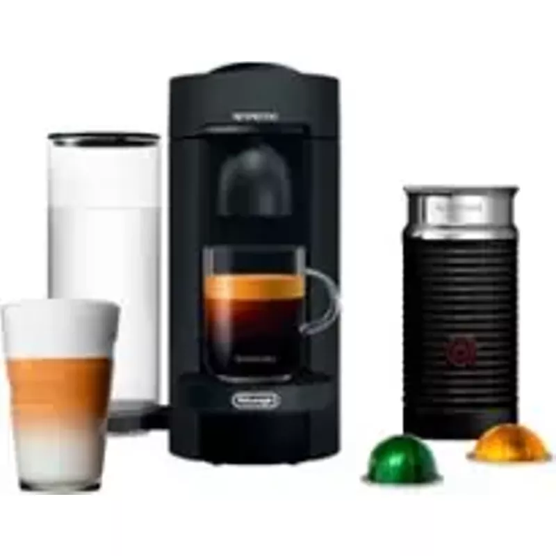 Nespresso Vertuo Plus Deluxe Coffee and Espresso Maker by De'Longhi, Matte Black with Aeroccino Milk Frother - Matte Black