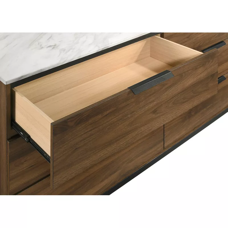 Mays 6-drawer Dresser Walnut Brown with Faux Marble Top