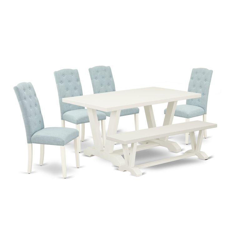 Dining Room Table Set - a Dining Table and Parson Chairs - Linen White Finish (No. of Chairs & Bench Options) - V026CE215-6