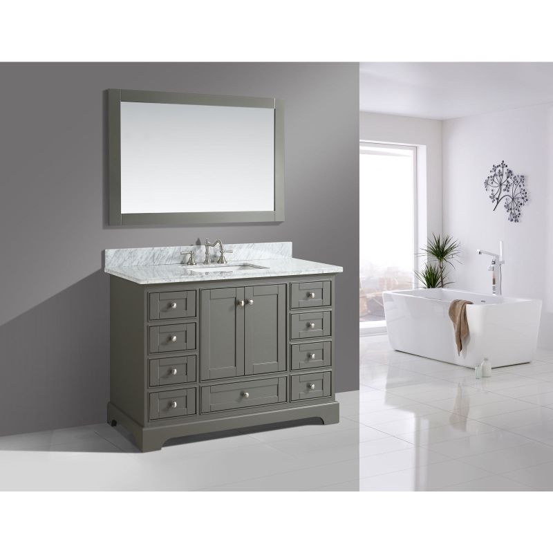 Jocelyn Grey Wood 48-Inch Bathroom Sink Vanity Set With White Italian Carrara Marble Top - White