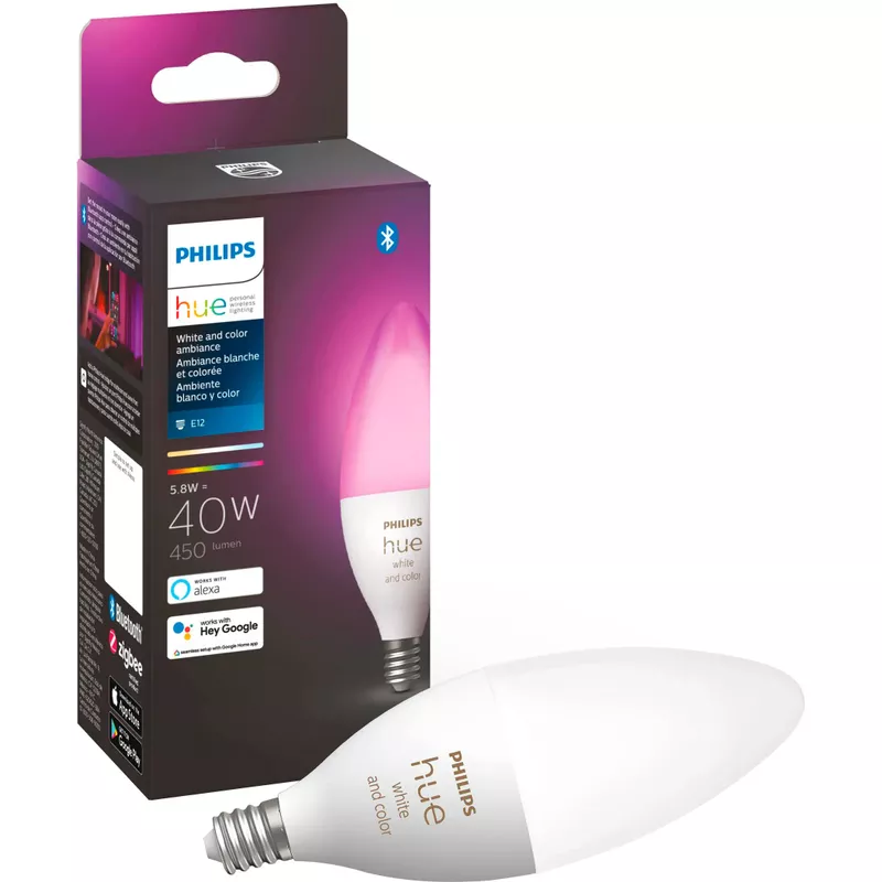 Philips - Hue E12 Bluetooth 50W Smart LED Bulb - White and Color Ambiance