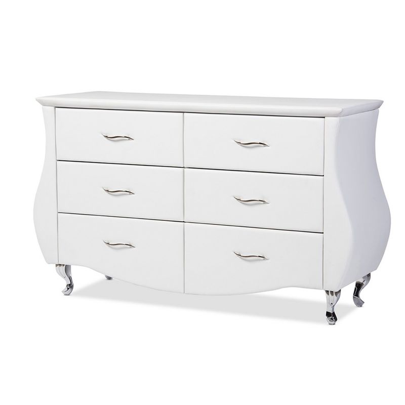 Urban Designs Enzo Modern and Contemporary Faux Leather 6-Drawer Dresser - White
