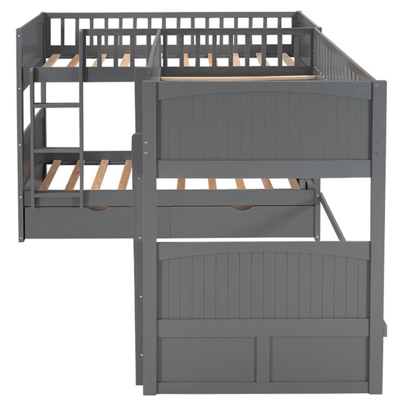 Twin size bunk bed with a loft bed attached, with two drawers - Grey