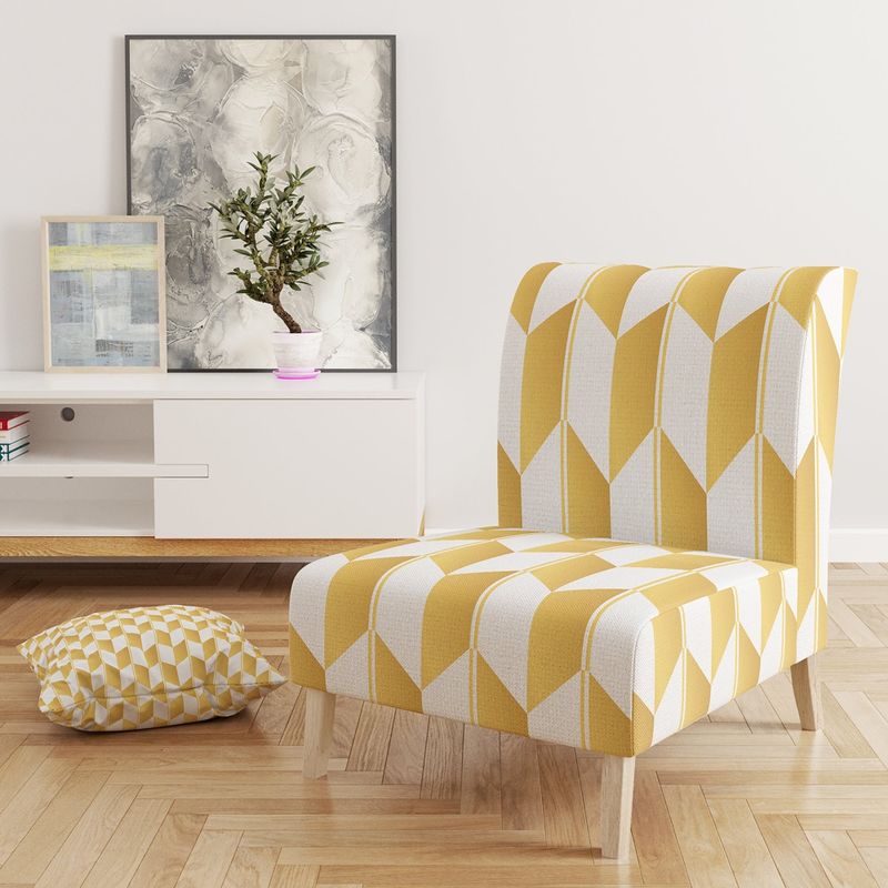 Designart 'Gold and White Geometric Pattern I' Upholstered Mid-Century Accent Chair - Slipper Chair