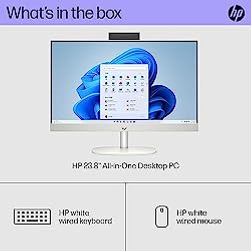 HP 23.8 inch All-in-One Desktop PC, FHD Display, AMD Athlon Silver 7120U, 8 GB RAM, 256 GB SSD, AMD Radeon Graphics, Windows 11 Home,...