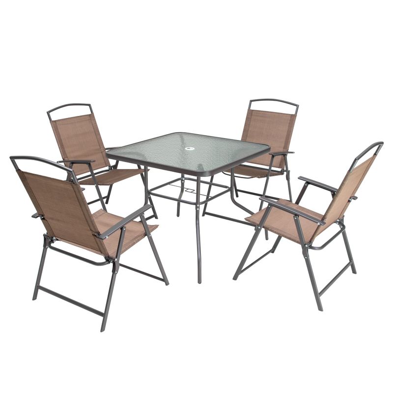 VredHom 5-Piece Patio Dining Set, 1 Table, 4 Folding Chairs - Beige - 5-Piece Sets