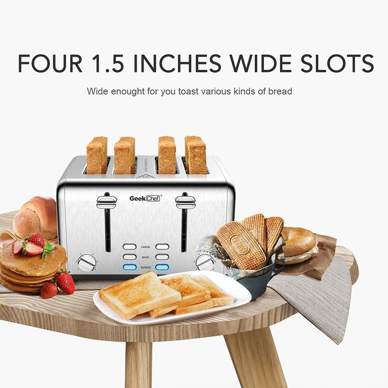 Toaster 4 Slice, Stainless Steel Slot Toaster with Dual Control Panels - Stainless Steel