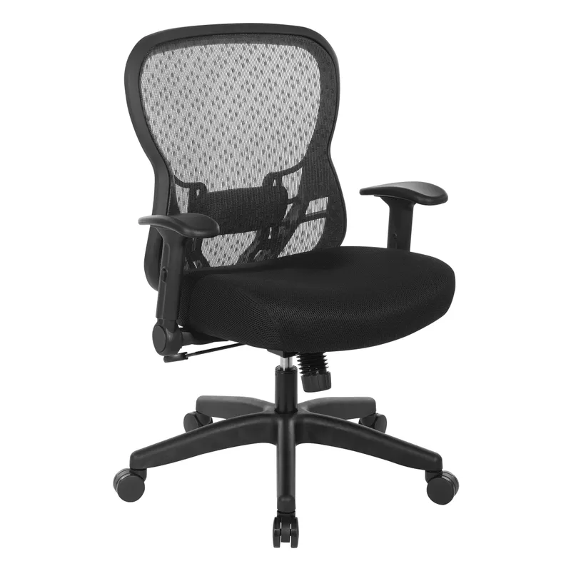 OSP Home Furnishings - Professional R2 SpaceGrid Back Manager’s Chair with Adjustable Lumbar Support and Adjustable Flip Arms - Black