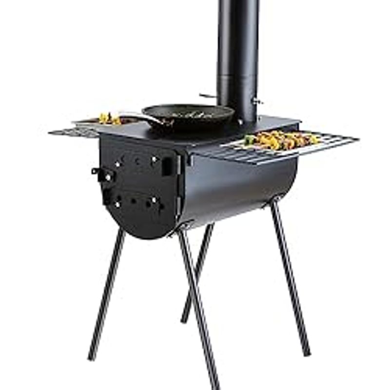 VEVOR Wood Stove, 118 inch, Alloy Steel Camping Tent Stove, Portable Wood Burning Stove with Chimney Pipes & Gloves, 3000inFirebox Hot...