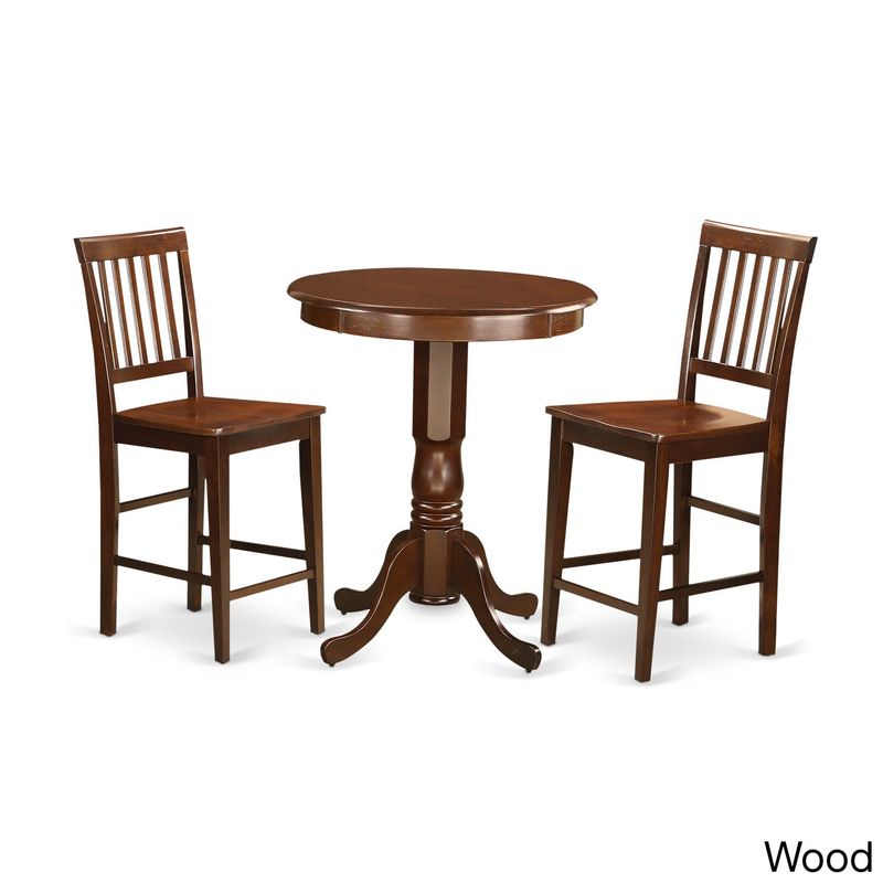Brown Asian Rubberwood 3-piece Pub Table Set - Faux Leather