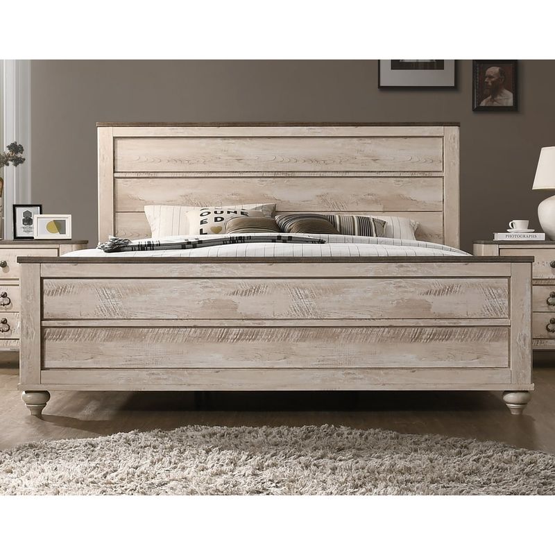 Roundhill Furniture Imerland Contemporary White Wash Finish 4-Piece Bedroom Set, Queen - White-Wash - Queen - 4 Piece