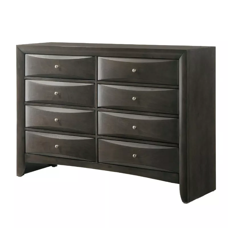 Spacious Wooden Dresser with Beveled Drawer Fronts, Gray