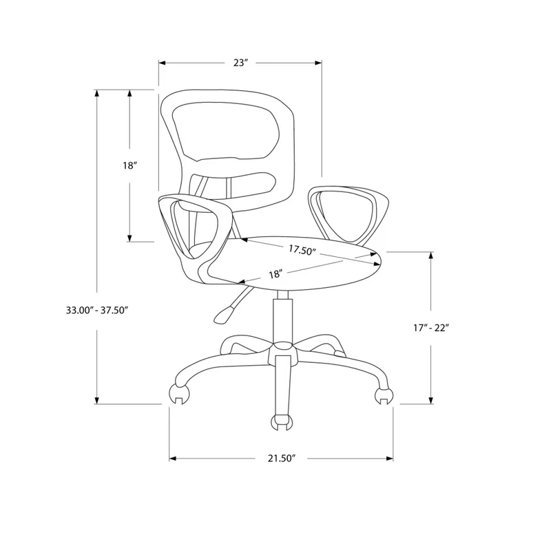 Office Chair/ Adjustable Height/ Swivel/ Ergonomic/ Armrests/ Computer Desk/ Work/ Juvenile/ Metal/ Mesh/ Black/ Contemporary/ Modern