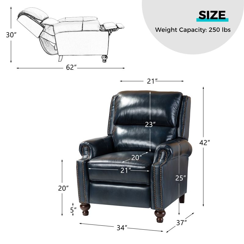 Gabriela Mid-Century Modern Genuine Leather Recliner with Tapered Block Feet by HULALA HOME - BLACK