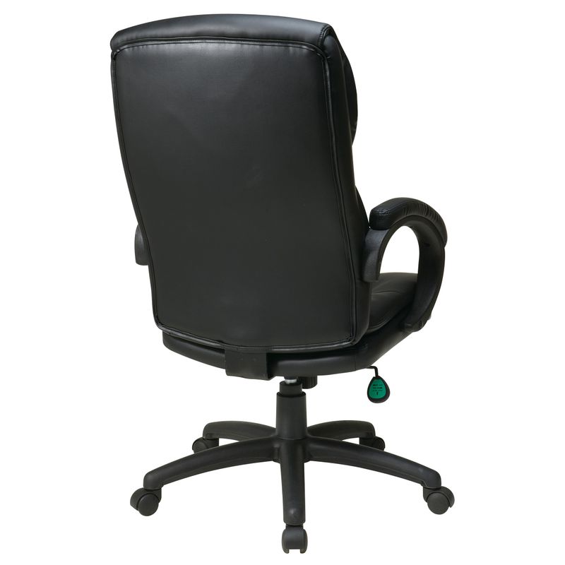 Work Smart Black Eco Leather High-Back Contour Executive Chair with Lumbar Support - Black Eco Leather Executive Chair, Nylon Base