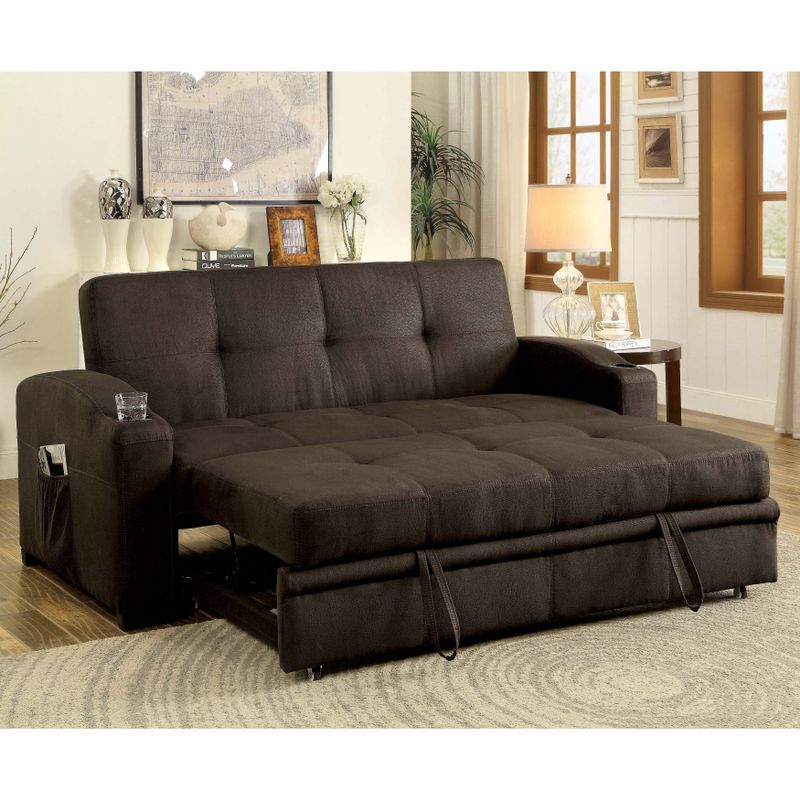 Furniture of America Melani Contemporary Tufted Multi-functional Brown Futon Sofa - Brown