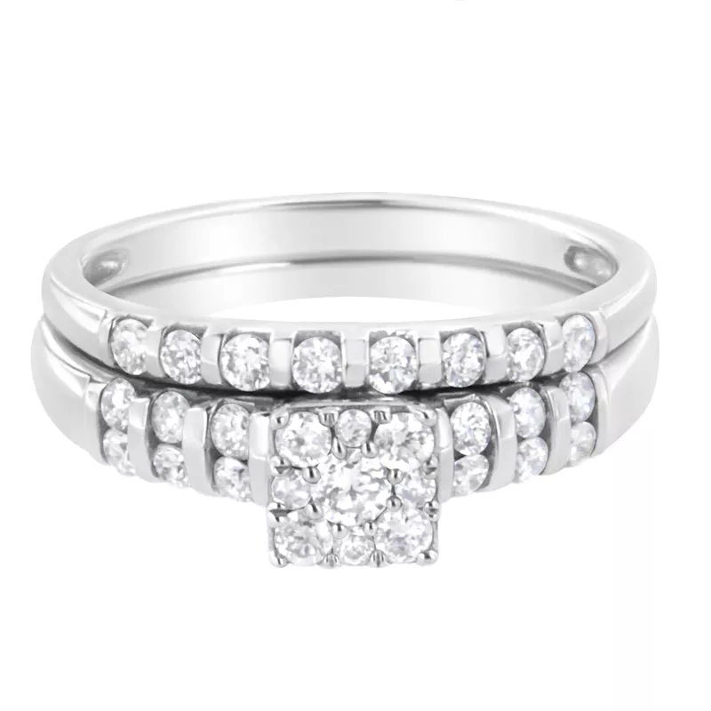 .925 Sterling Silver 3/4ct TDW Lab-Grown Diamond Engagement Ring and Band Set (F-G, VS2-SI1) - Size 7