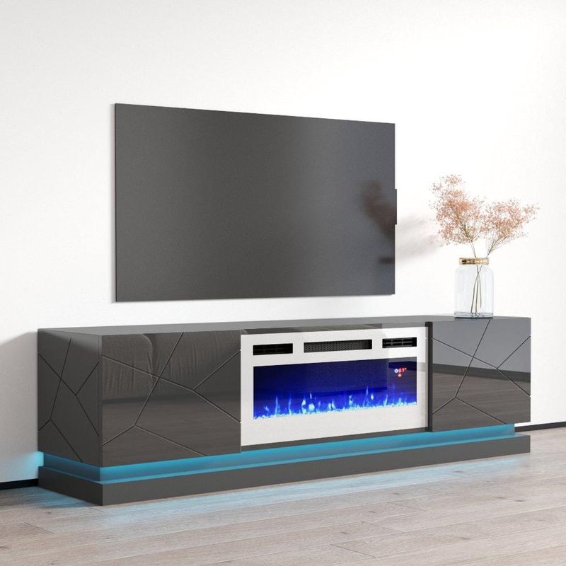 Shu WH-EF Electric Fireplace 71" TV Stand - Black