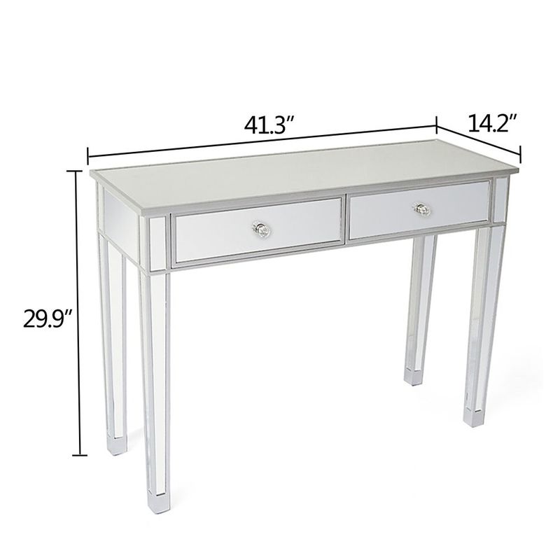2 Drawers Mirrored Makeup Table Desk Vanity for Women - (41.34 x 14.17 x 29.92) - Sliver