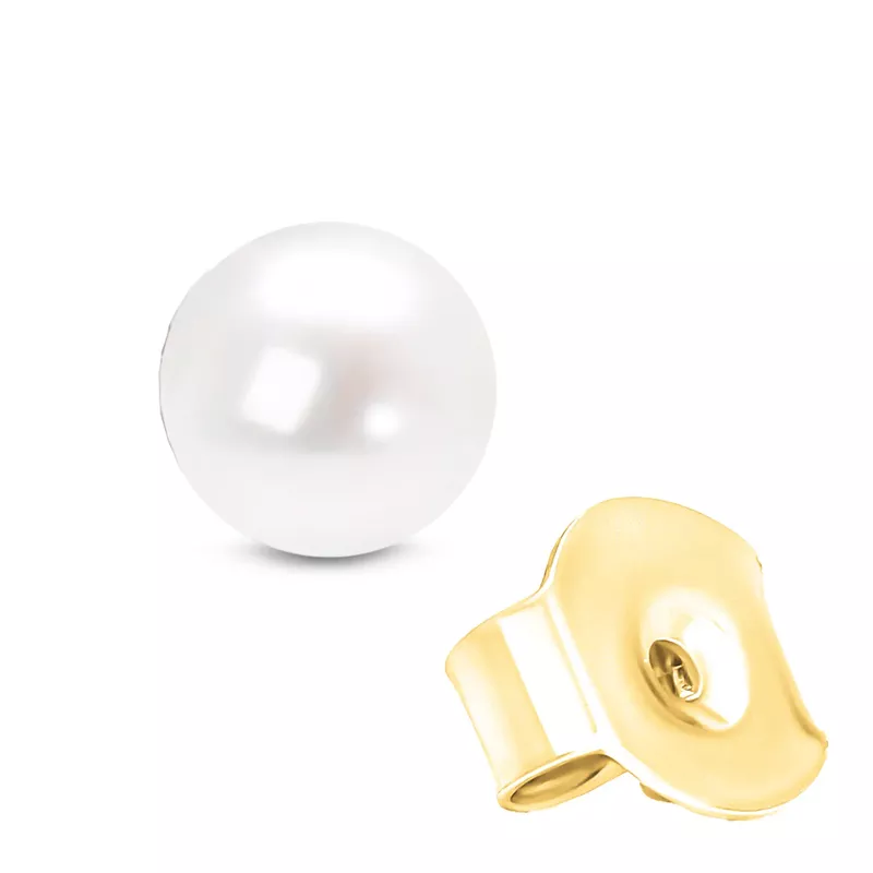 14K Gold Round Freshwater Akoya Cultured Pearl Stud Earrings AAA+ Quality - Choice of Metal Color & Pearl Size from 5MM to 8.5MM